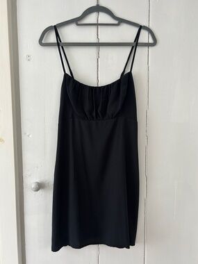 NWOT Classic Black Slip Dress w Gathered Bust Spaghetti Straps M